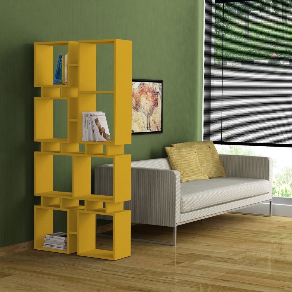 Libreria orizzontale bifacciale 96x25,5x168,5 cm mostarda