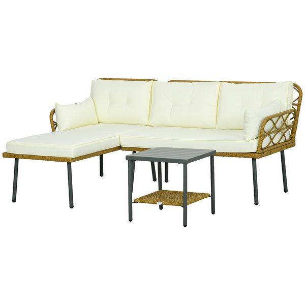 sconto Salotto da Giardino Divano 2 Posti con Chaise Longue e Tavolino in Rattan PE Crema