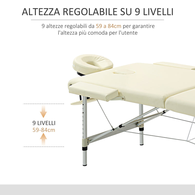 Lettino Massaggi Portatile Pieghevole 185x70x59-84 cm in Alluminio e Similpelle Bianco-4