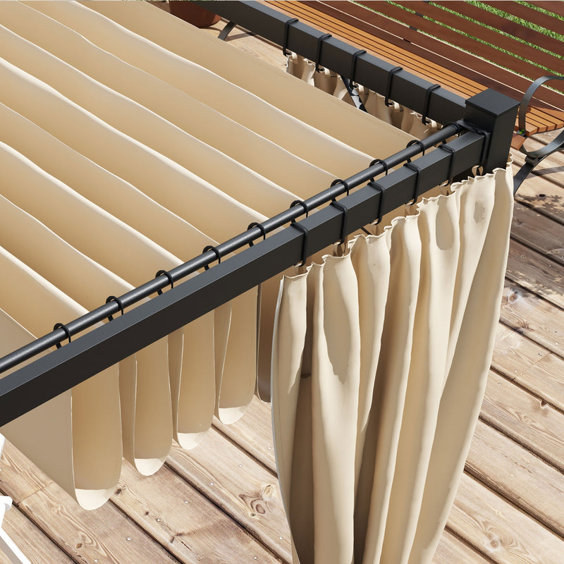 Pergola da Giardino con Tetto Retrattile e Tende 300x300x227 cm in Metallo e Poliestere Beige-7