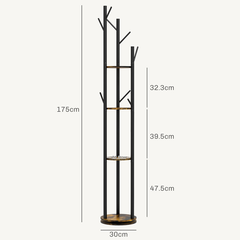 Appendiabiti da Terra 8 Ganci 4 Mensole 30x175cm in Stile Industriale Marrone-3