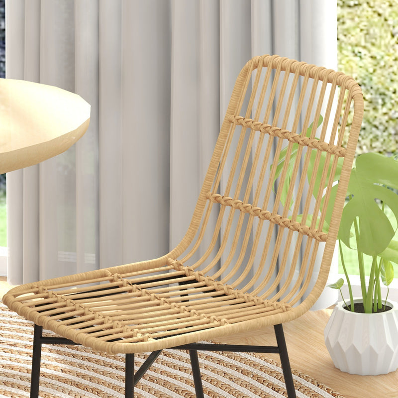 Set 2 Sedie per Cucina e Soggiorno Stile Boho 45x57x83 cm in Rattan PE e Acciaio Giallo-8