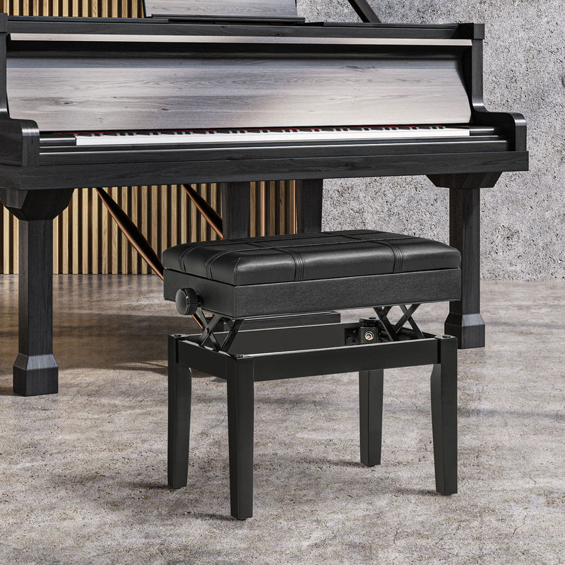 Sgabello per Pianoforte Altezza Regolabile 46-56 cm con Vano Contenitore Nero  -2