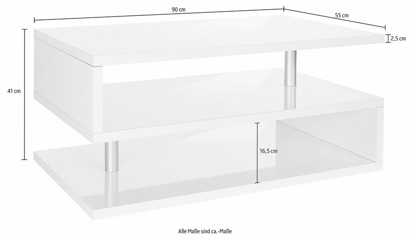 Tavolino a S con Ripiani a Giorno 90x41,5x55 cm Zeta Bianco Lucido  -8