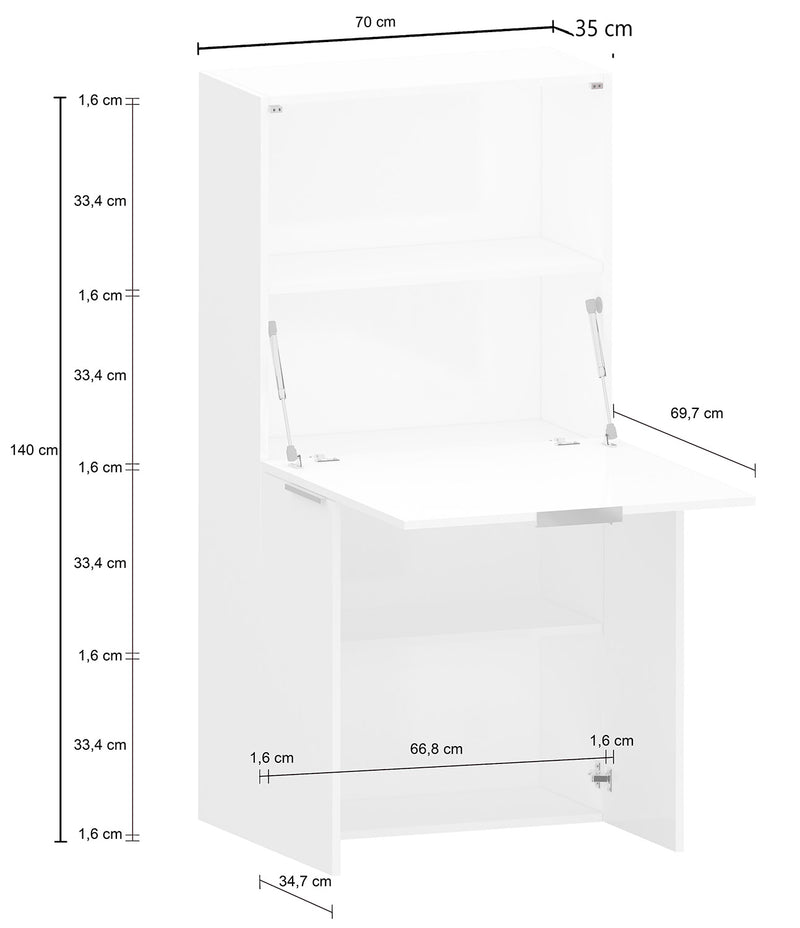 Mobile Scrivania a Scomparsa  70x35x140 cm Dalia Bianco Lucido-4