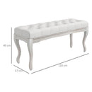 Panca Fondoletto Stile Vintage 110x37x49 cm in Tessuto Effetto Lino Bianco Crema  -3