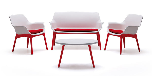 Set da Giardino Divano Poltrone e Tavolino in Polipropilene Vandi Bianco e Rosso sconto