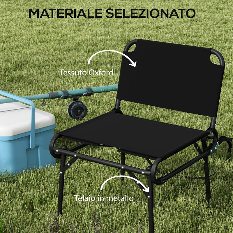 Set da 2 Sedie Pieghevoli Multifunzione da Campeggio 51x58x72 cm Telaio in Metallo e Tessuto Oxford Nero-5