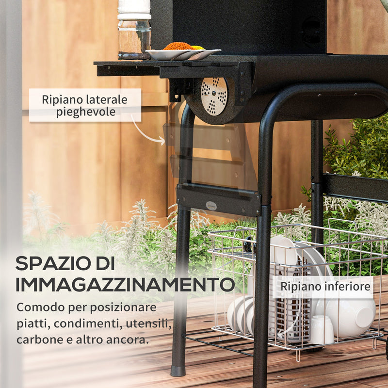 Barbecue a Carbone con Coperchio Termometro e Camino 83x46,5x115 cm in Metallo Nero-6