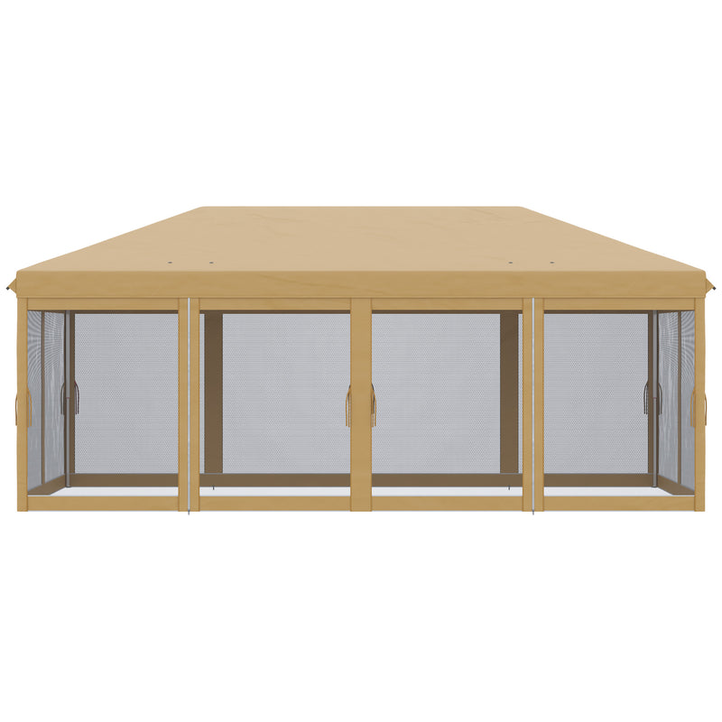 Gazebo da Giardino 6x3m Pieghevole con Zanzariera Altezza Regolabile e Borsa di Trasporto Beige-9