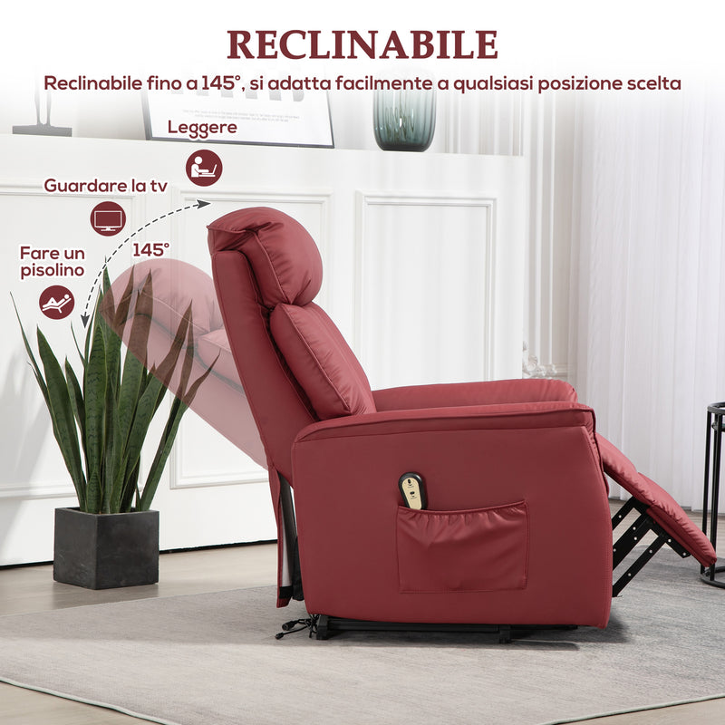 Poltrona Relax Reclinabile Alzapersone Elettrica con Telecomando Rosso   -6