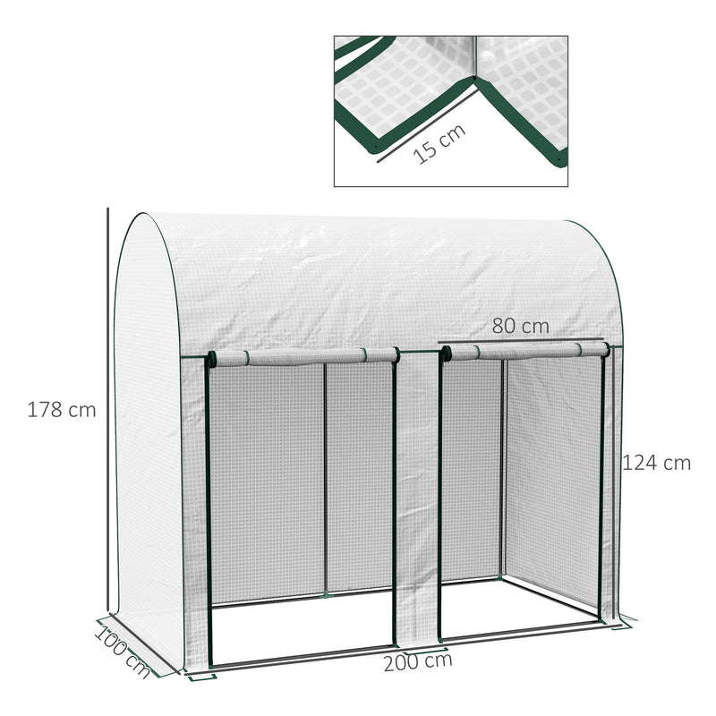 Serra da Giardino 2 m² 200x100x178 cm 2 Porte Avvolgibili Copertura in PE Bianco  -3