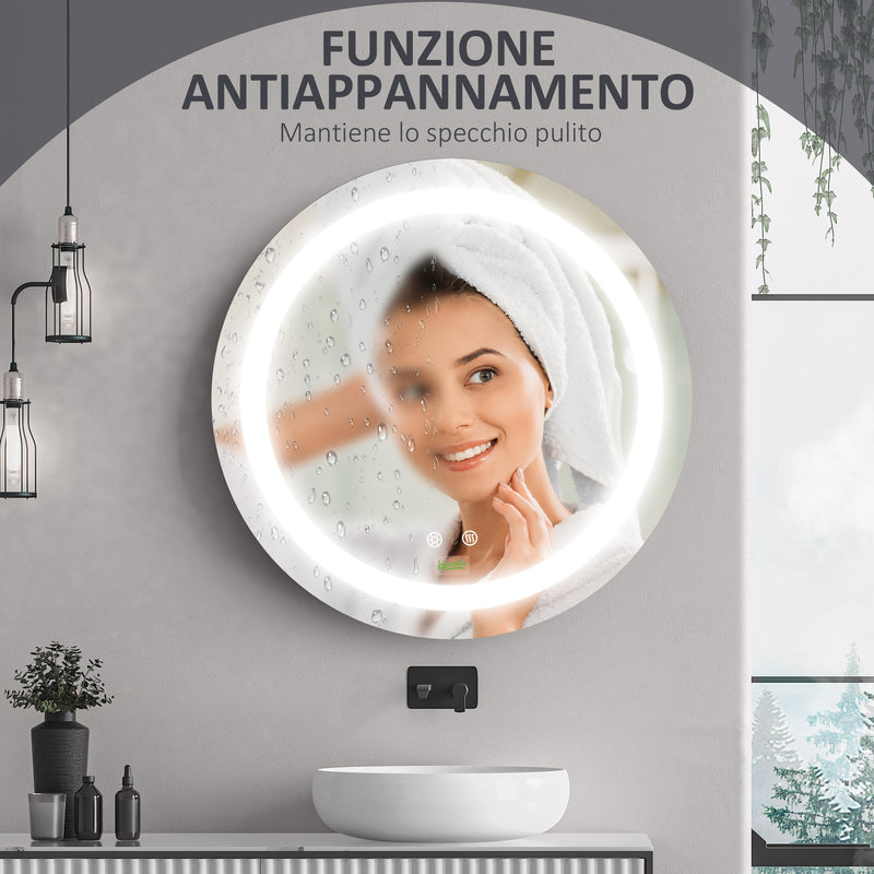 Specchio Bagno Rotondo 50cm Luce LED Regolabile Funzione Anti Appannamento   -7