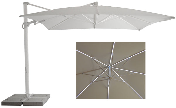 acquista Ombrellone da Giardino Decentrato con LED 3,3x3,3m in Alluminio Telo in Poliestere Trastevere Bianco