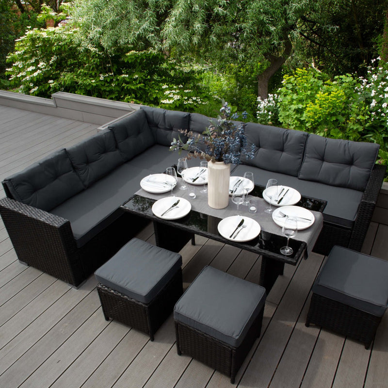 Set Salotto da Giardino 240x186x70 cm ad Angolo con Tavolo in Rattan Nero-3