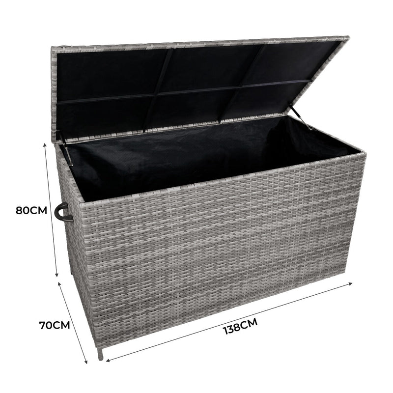 Baule da Esterno 138x70x80 cm in Rattan con Borsa Impermeabile Grigio -5