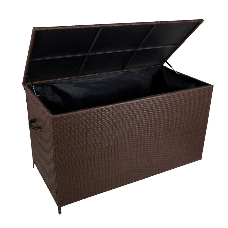 Baule da Esterno 138x70x80 cm in Rattan con Borsa Impermeabile Marrone -1