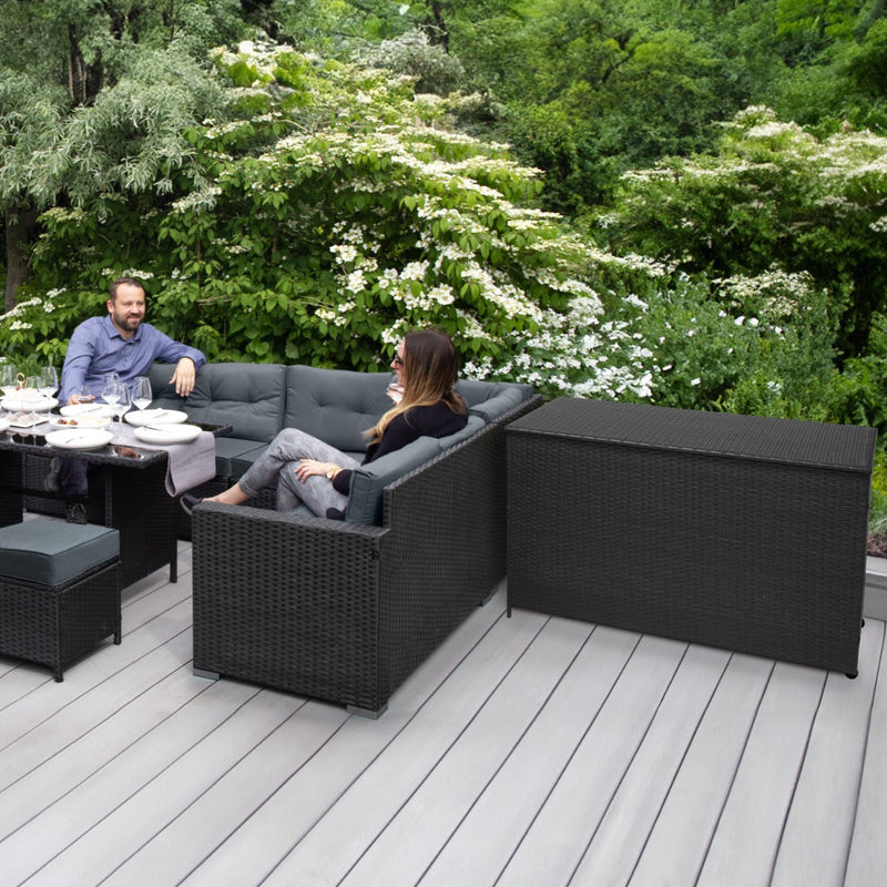 Set Salotto da Giardino 240x186x70 cm ad Angolo con Tavolo e Box Contenitore in Rattan Nero-6