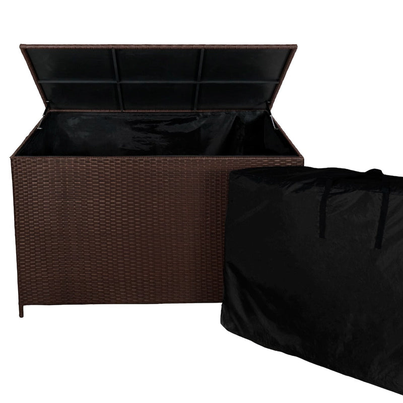 Set Salotto da Giardino 240x186x70 cm ad Angolo con Tavolo e Box Contenitore in Rattan Marrone-2