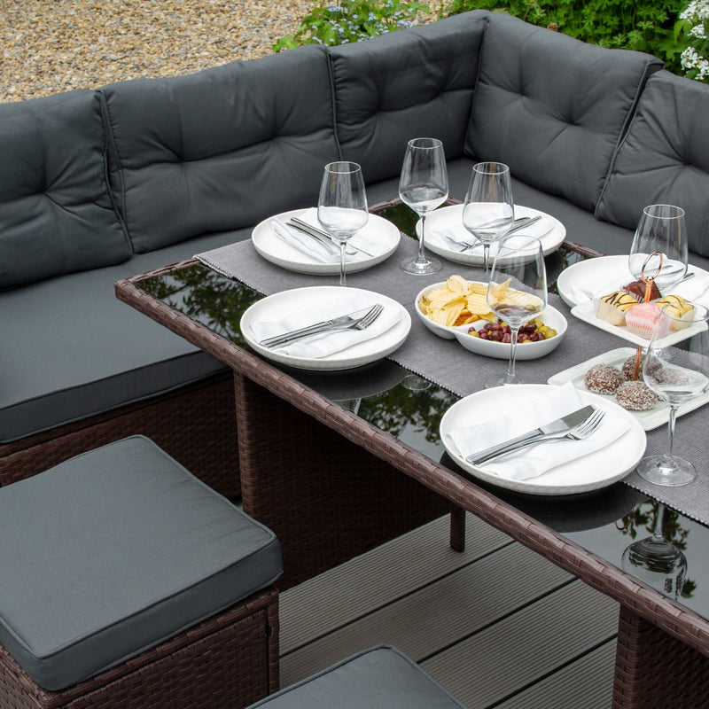 Set Salotto da Giardino 240x186x70 cm ad Angolo con Tavolo e Box Contenitore in Rattan Marrone-3