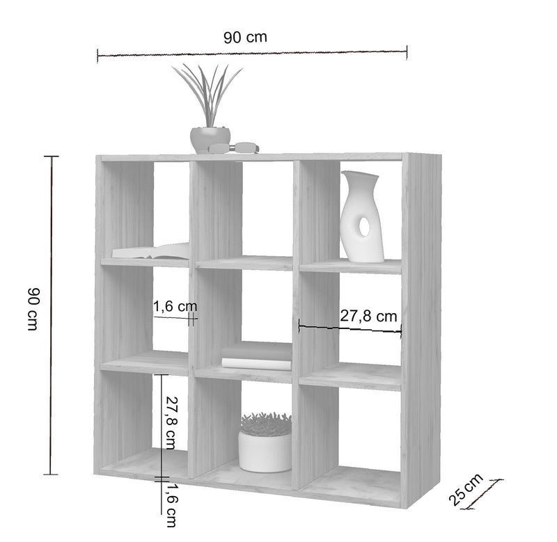 Libreria 9 Ripiani 90x25x90 cm Maruska Quercia Wotan-3