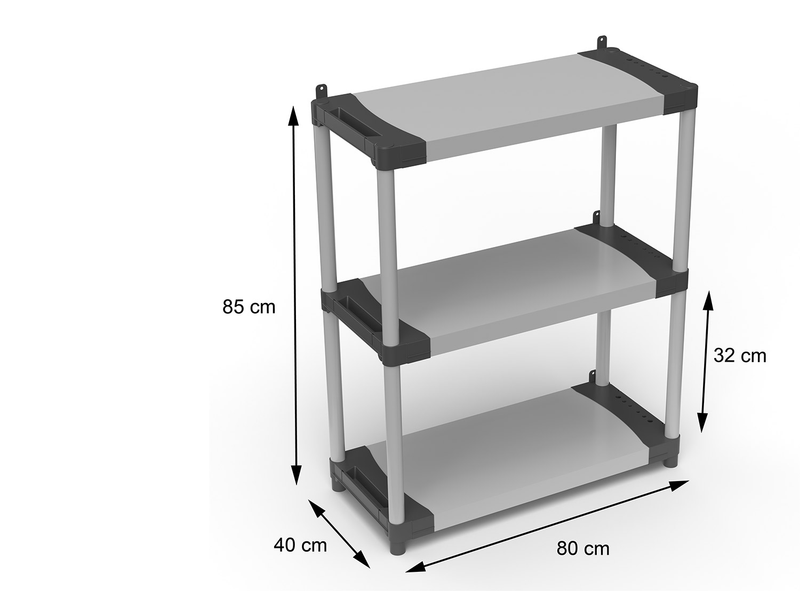 Scaffale 3 Ripiani 80x40x85 cm in Resina PVC Grigio    -3