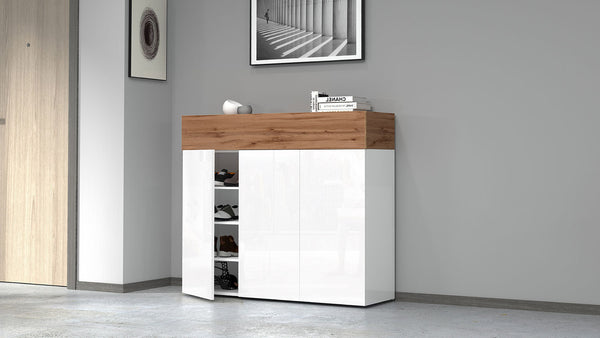 Scarpiera 3 Ante e 1 Ripiano a Ribalta 114x35x100 cm Savona 3A 1R Bianco Opaco/Rovere Wotan online