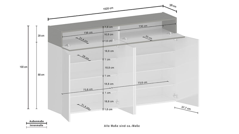 Scarpiera 4 Ante e 2 Ripiano a Ribalta 152x35x100 cm Savona 4A 1R Bianco Opaco/Larice Bianco  -6