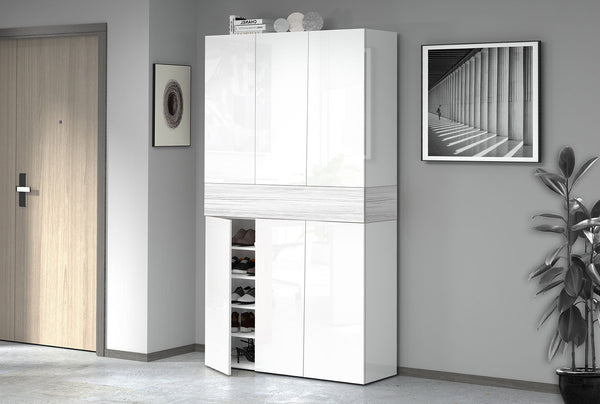 prezzo Armadio Scarpiera 6 Ante e 1 Ripiano a Ribalta 114x35x200 cm Savona 6A 1R Bianco Opaco/Larice Bianco