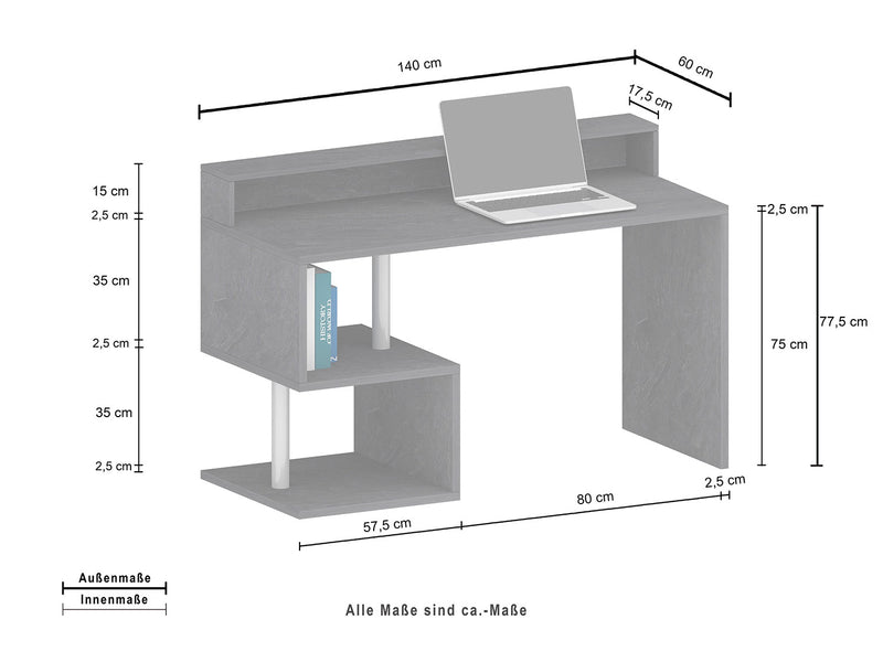 Scrivania a Giorno 140x60x92,5 cm Esse Rovere Wotan  -7