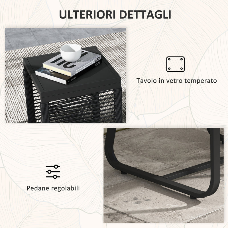 Set Tavolino e 2 Poltroncine con Cuscini da Giardino in Rattan PE Acciaio e Poliestere Nero-7