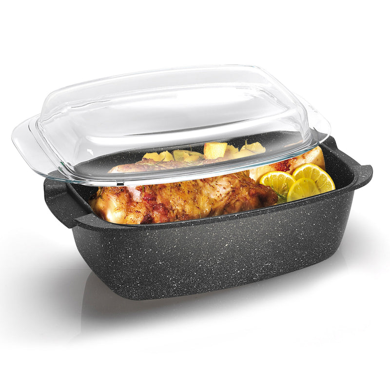 Casseruola Rettangolare con Coperchio in Vetro Antiaderente 33x22 cm Olympia Hard Cook-2