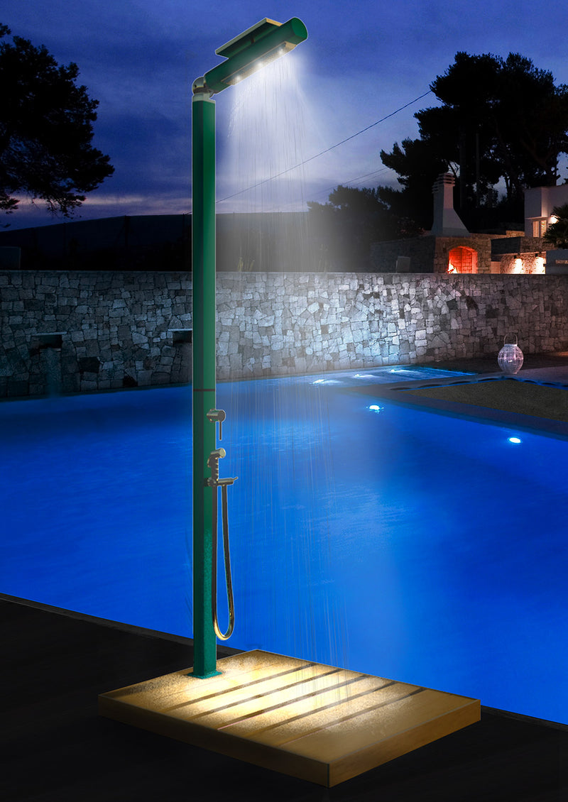 Doccia da Giardino Miscelatore e Doccetta Mobile con LED Arkema Quick Alluminio Satinato-2