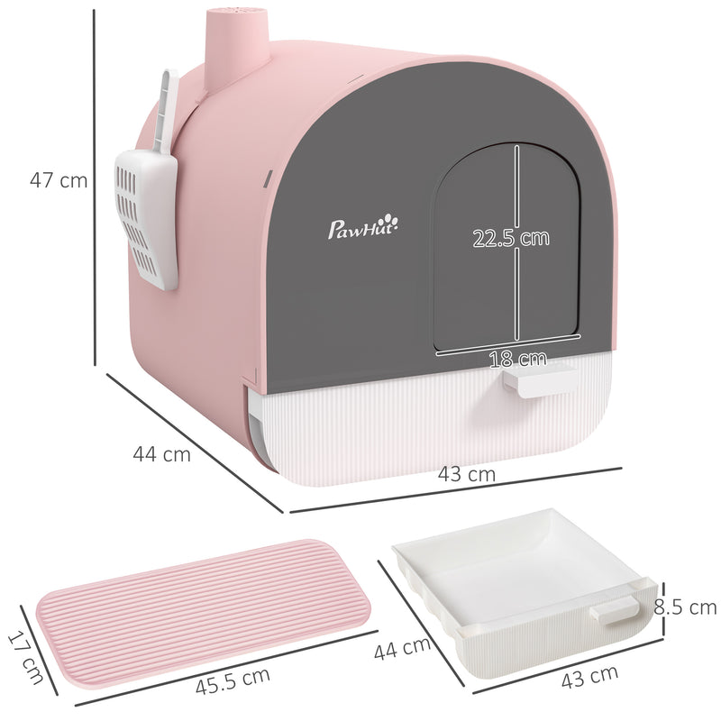 Lettiera per Gatti Chiusa con Filtri 43x44x47 cm Paletta e Vassoio in PP Rosa-3