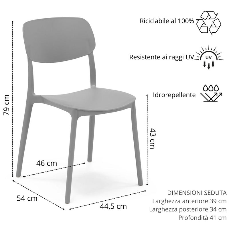 Set 6 Sedie 46x55x79 cm in Polipropilene Elodie Grigio Ice-6
