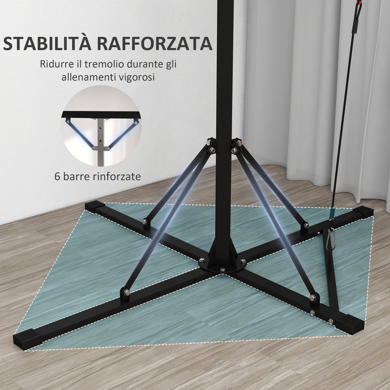 Supporto Sacco Boxe Altezza Regolabile 175-220 cm con 6 Barre di Rinforzo in Acciaio Nero   -6