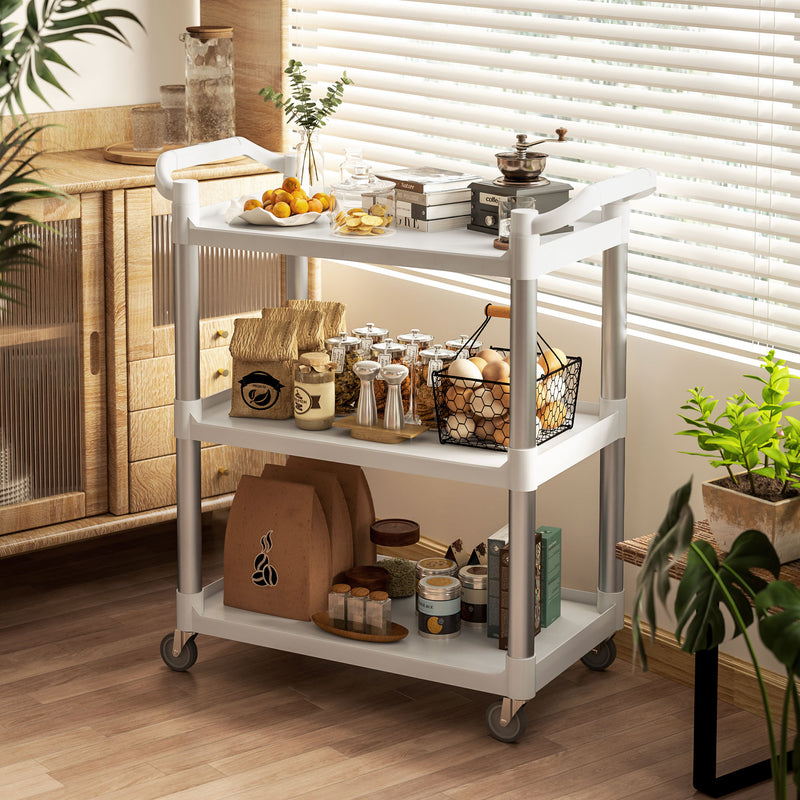 Carrello Portavivande 3 Livelli 88x44x93 cm Bianco e Argento  -2