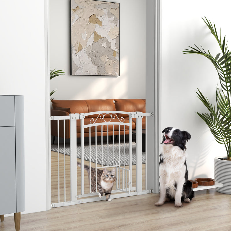 Cancelletto di Sicurezza per Animali con Estensioni 76-104x77cm Porta per Gatti Bianco -2