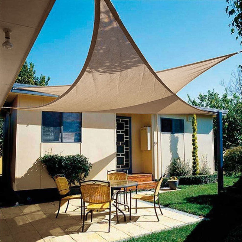 Vela Telo Parasole 3x3mt Tenda Triangolare Ombreggiante Giardino Tessuto Beige-3