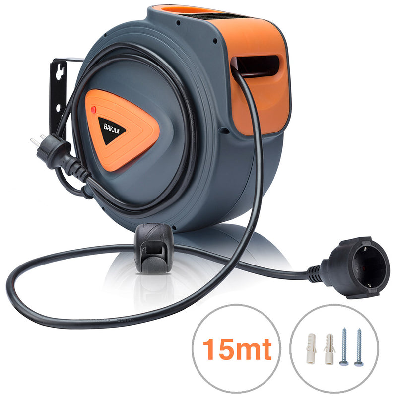 Avvolgicavo Elettrico con Cavo 15mt Prolunga Shucko Avvolgitubo Fissaggio Muro-4