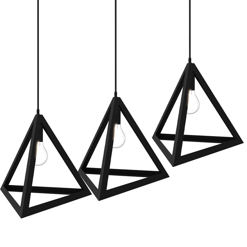 Lampadario Lampada Sospensione Piramide 30cm Design Moderno Paralume Nero-3