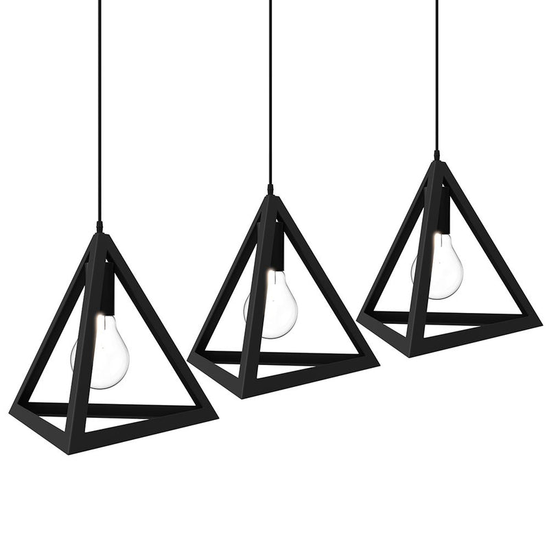 Lampadario Lampada Sospensione Piramide 25cm Design Moderno Paralume Nero-3