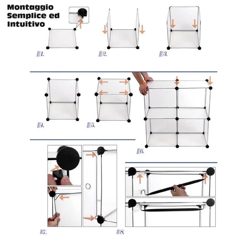 Armadio Guardaroba Modulare 12 Cubi 2 Ante Appendiabiti Mobile Componibile-2