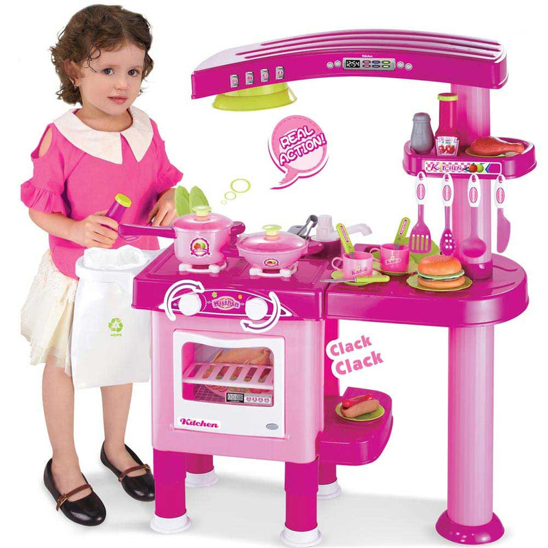 Cucina Per Bambine Giocattolo 69 Accessori Con Stoviglie Luci Suoni Altezza 80cm-1