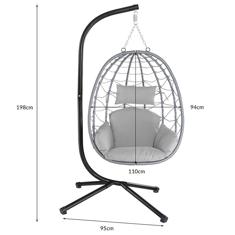 Poltrona Sospesa Giardino Sedia Dondolo Amaca Pensile Rannat e Metallo Grigio-5