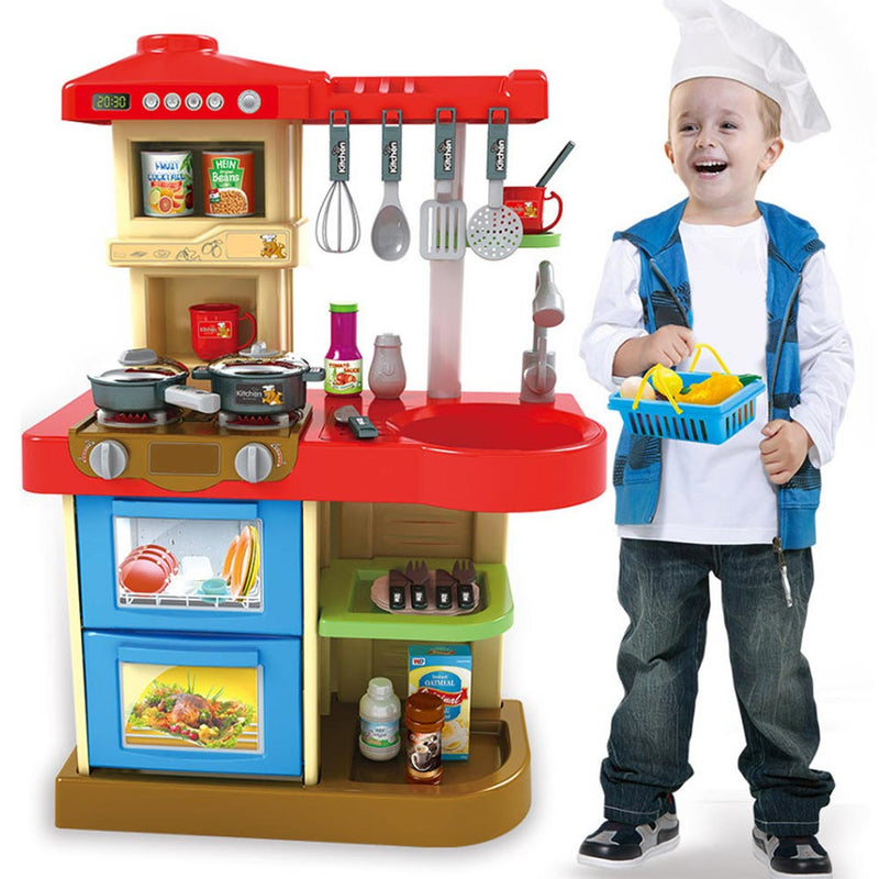 Cucina Giocattolo Bambini Fornello Luci Suoni 30 Accessori Gioco 52x26x72cm-1