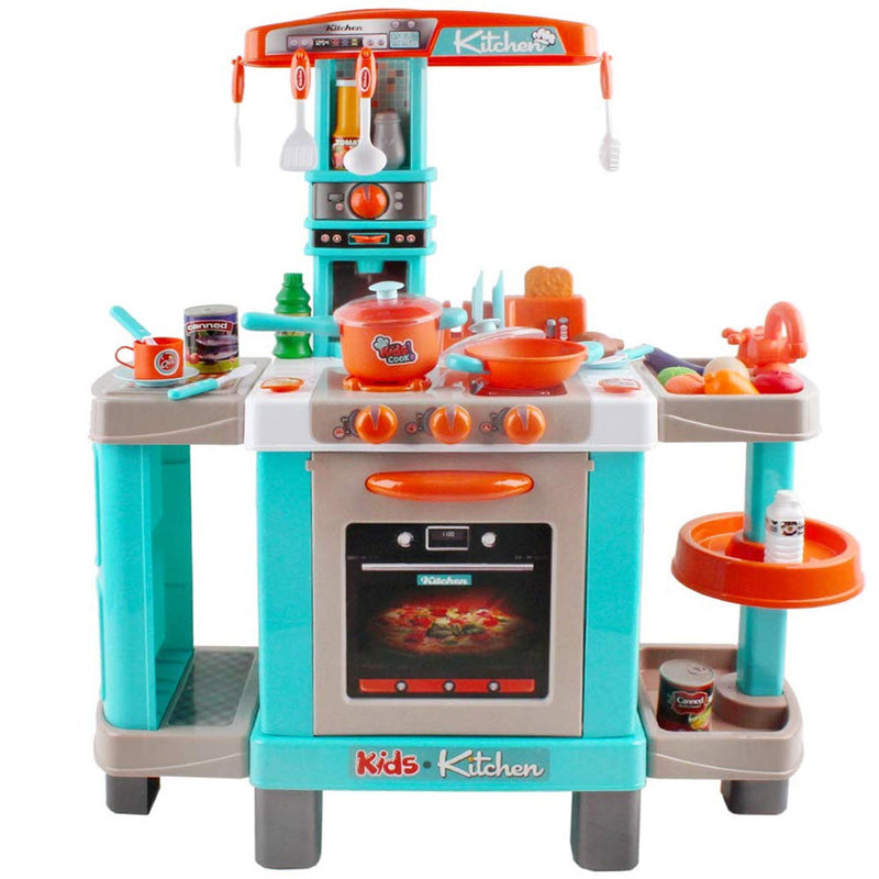 Cucina Giocattolo Bambini con Luci e Suoni 34 Accessori Gioco 87x78x29cm Azzurro-2