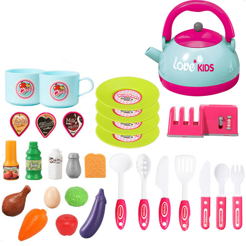 Cucina Giocattolo Bambini Luci Suoni e Bollitore Funzionante 29 Accessori Rosa-5