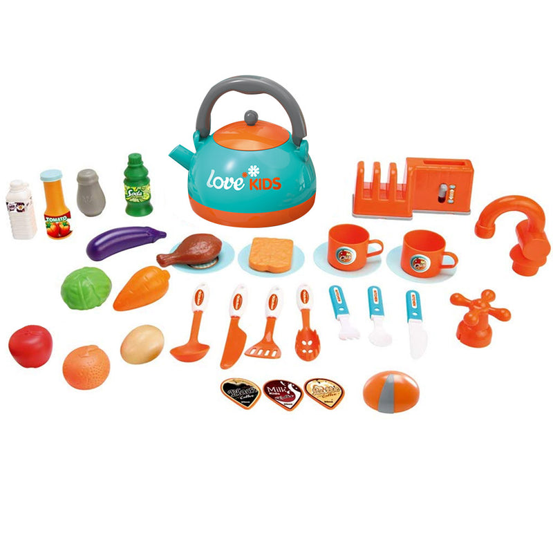 Cucina Giocattolo Bambini Luci Suoni e Bollitore Funzionante 29 Accessori Azzurro-5