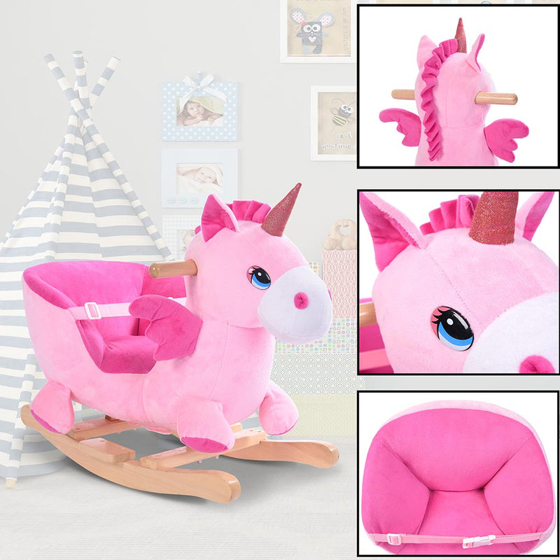 Unicorno a Dondolo Cavalcabile Peluche Cavallo Giocattolo Bambini con Suoni-4